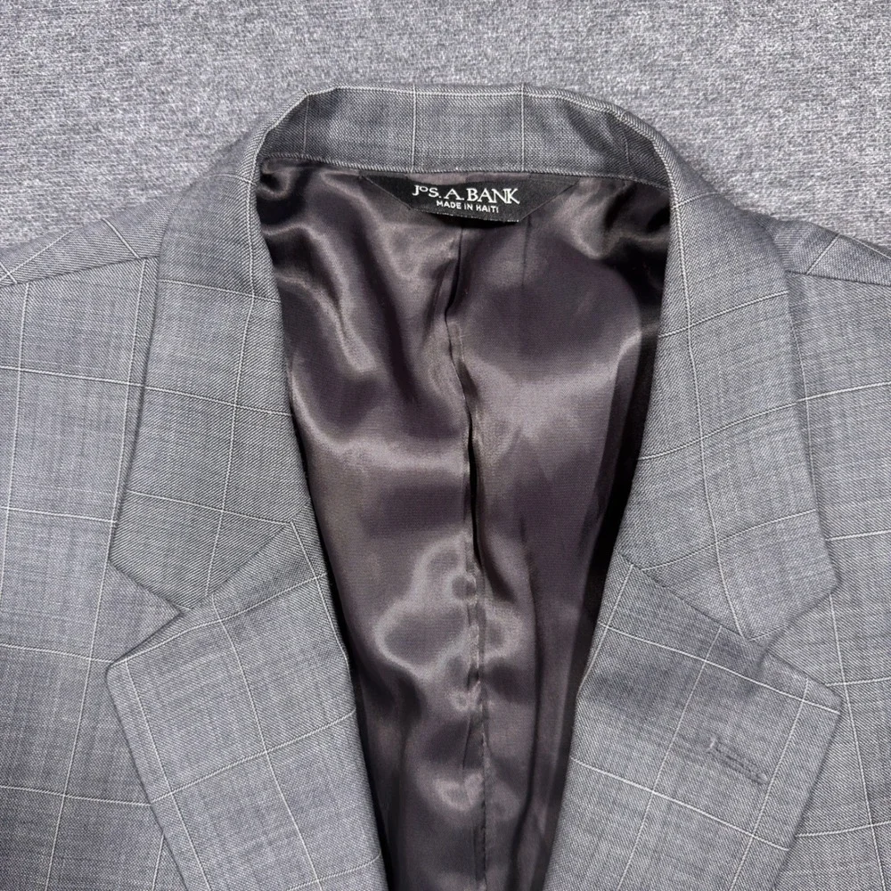 Jos. A. Bank Suit Jacket Blazer Mens 48R Gray Windowpane 100% Wool‎ 2 Button